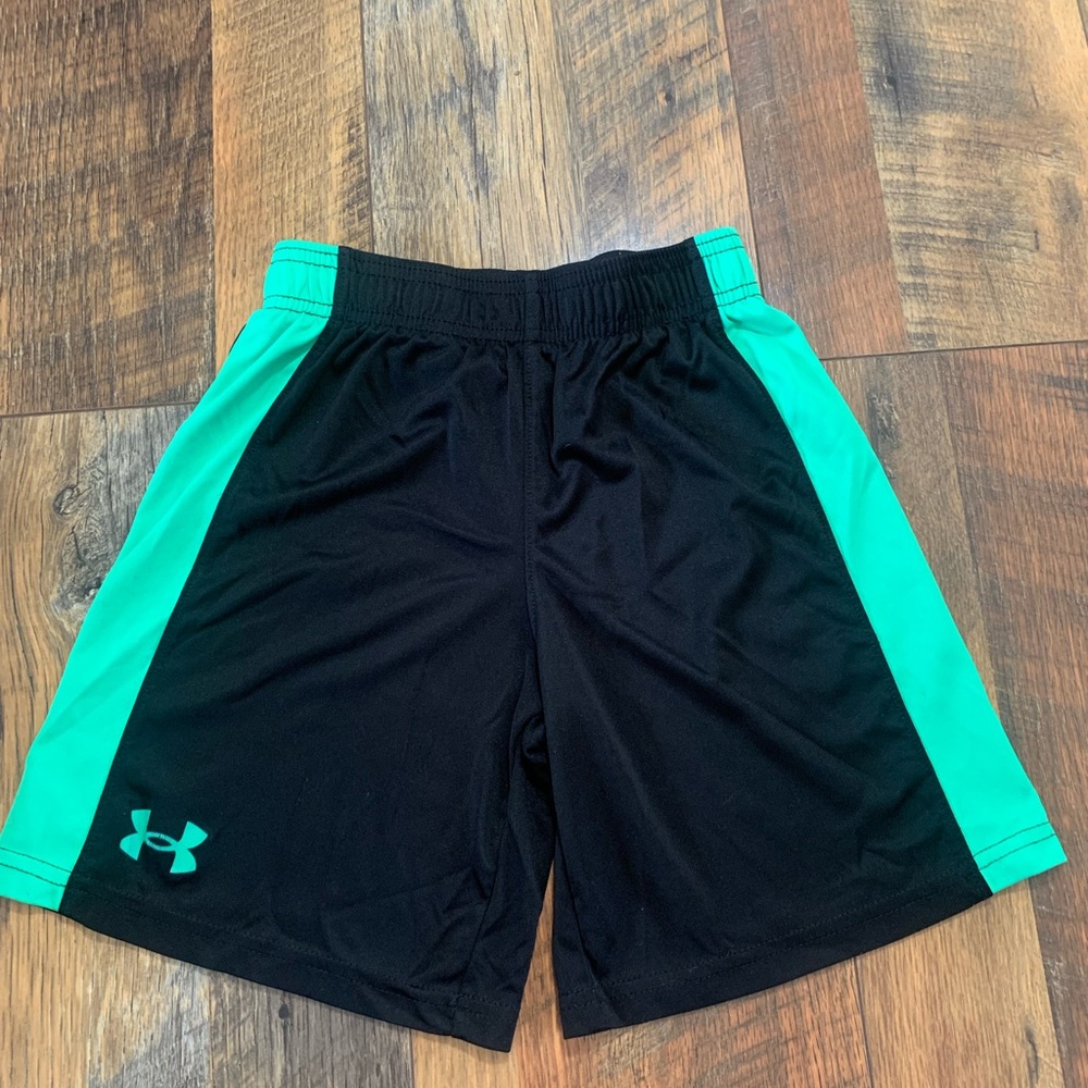 Little Boys Under Armour Black Shorts with Green Panels
